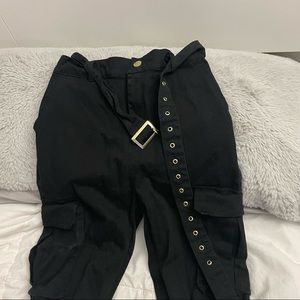 Belted High Waist Cargo Pants